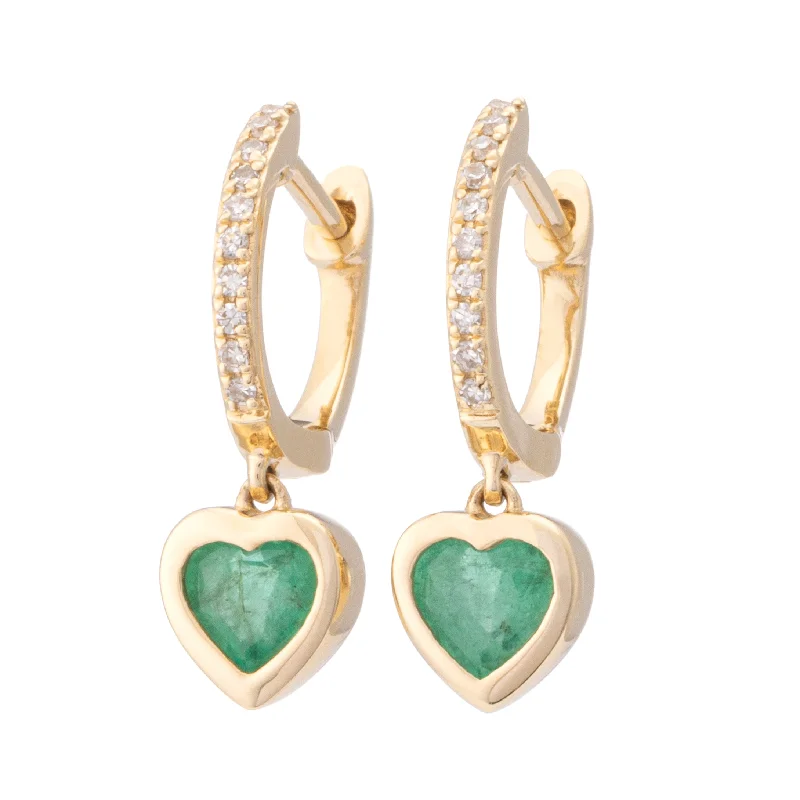 Classic earrings for women-Emerald Heart Dangle Huggies