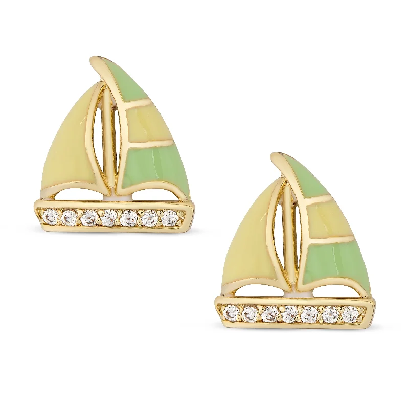 Cute earrings for women-Sailboat Stud Earrings