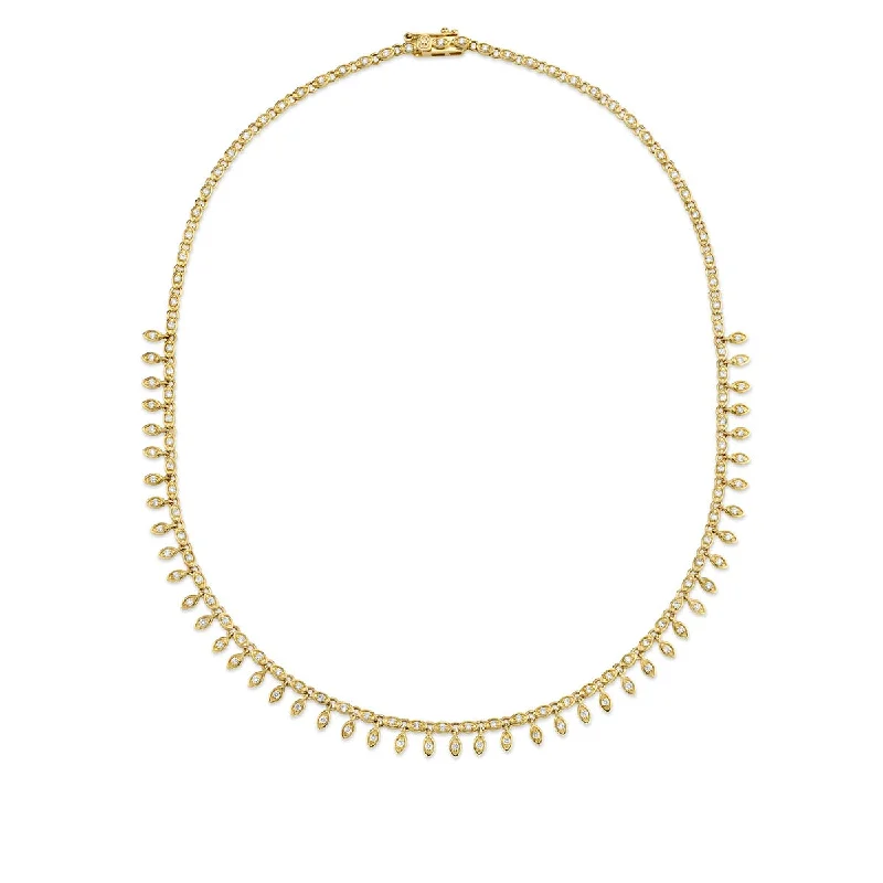 Unique necklace for women-Gold & Diamond Marquise Eye Eternity Front Fringe Necklace