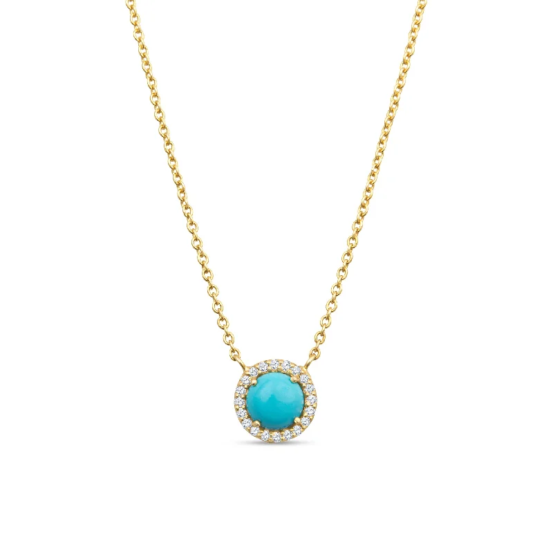 Trendy necklace for women-Aubrey 14K Gold Turquoise Pendant Necklace with Diamonds