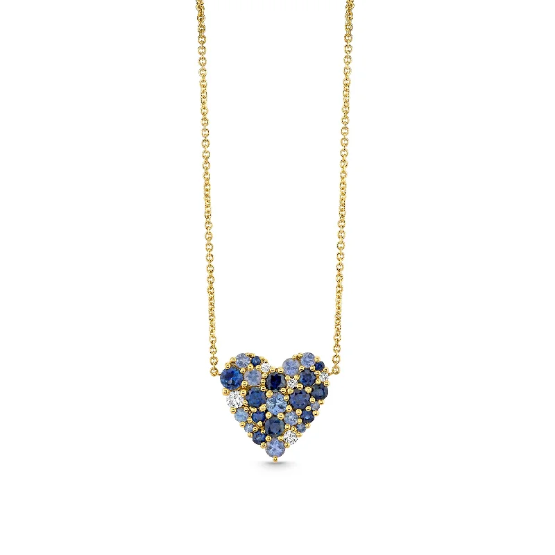 Luxury diamond necklace for women-Gold & Diamond Sapphire Cocktail Heart Necklace