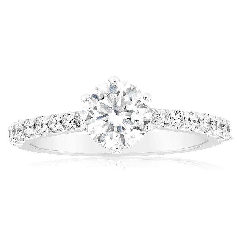 Designer engagement ring for women-Luminesce Lab Grown 18ct White Gold 1 Carat Diamond Solitaire Fancy Ring