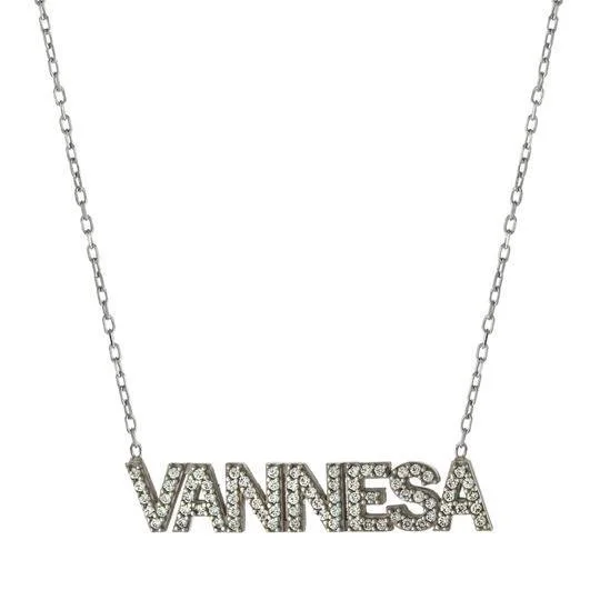 Diamond and sapphire necklace for women-SS CZ Name Necklace