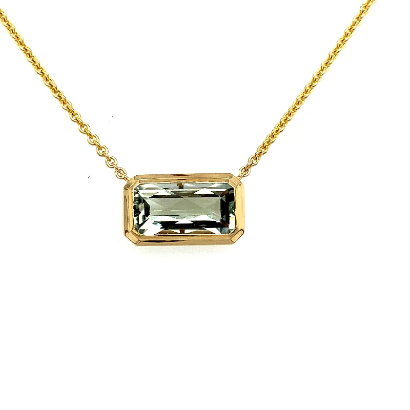 Diamond necklace for women-14K Yellow Gold Green Amethyst Necklace