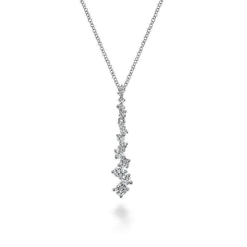 Special occasion necklace for women-14K White Gold Linear Diamond Cluster Pendant Necklace