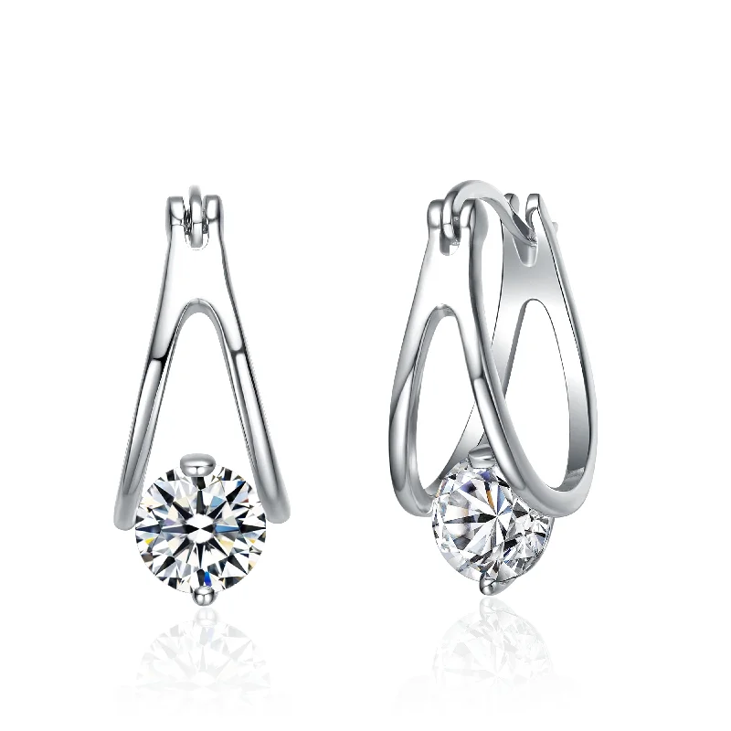 Gemstone earrings for women-Vilette Moissanite Solitaire Double Hoop Earrings