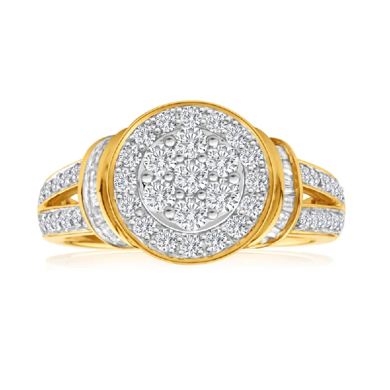 Designer diamond engagement ring for women-9ct Yellow Gold 1 Carat Diamond Set Cluster Ring