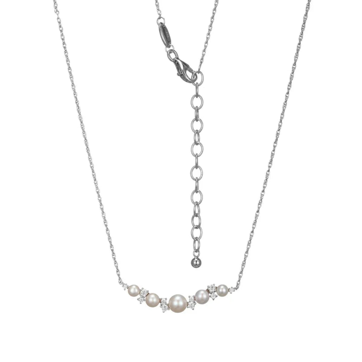 Diamond eternity necklace for women-SS 19" CZ Freshwater Peal Bar Necklace