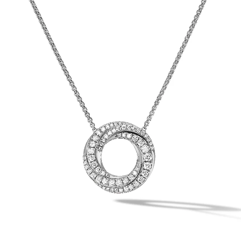 Fine necklace for women-Petite Pavé Crossover Pendant Necklace in 18K White Gold with Diamonds\, 15.5mm