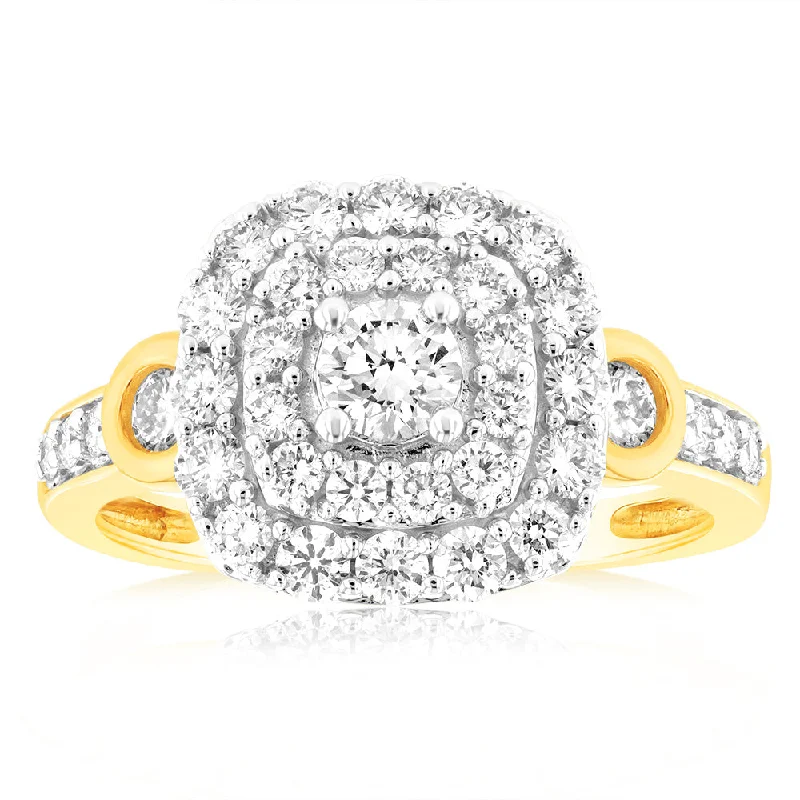 Cushion cut engagement ring for women-9ct Yellow Gold 1 Carat Luminesce Lab Grown Diamond Cluster Dress Ring