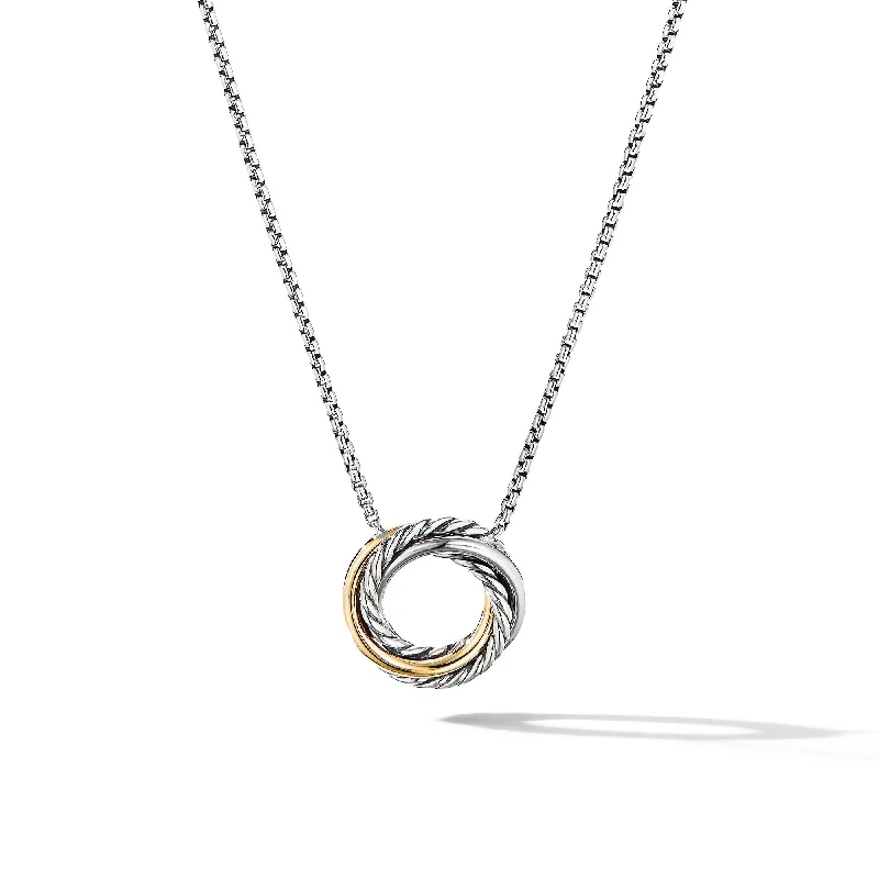 Choker chain necklace for women-Crossover Pendant Necklace in Sterling Silver with 18K Yellow Gold\, 14.5mm