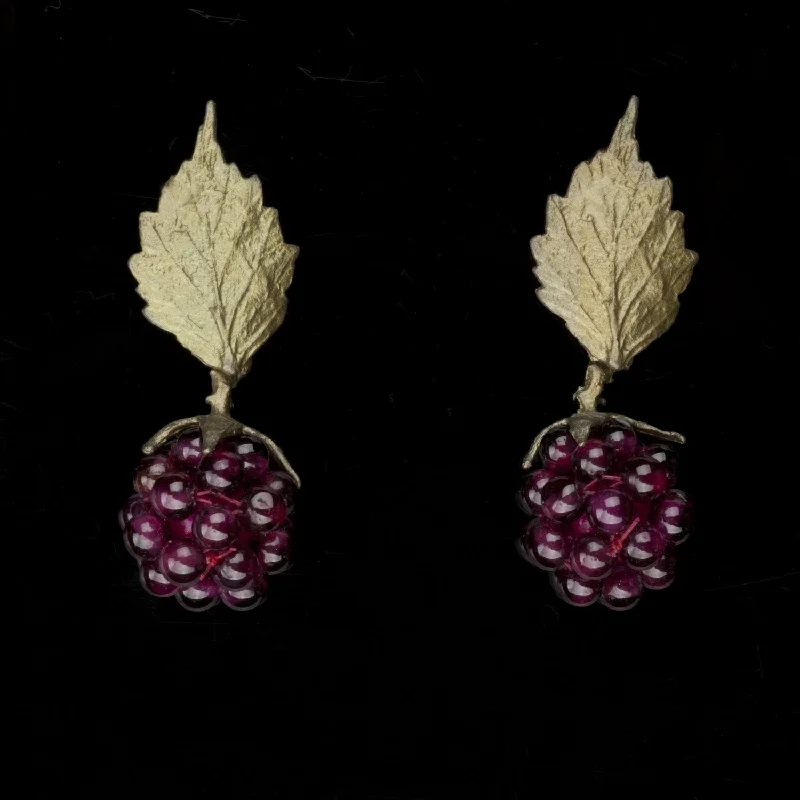 Silver hoop earrings for women-Raspberry Earrings - Post Leaf