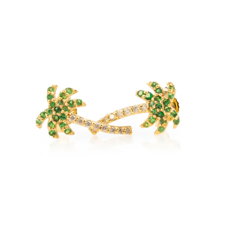 Clear crystal earrings for women-Peridot Palm Tree Studs