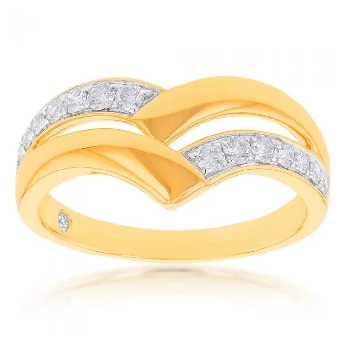 Engagement ring with baguette diamond for women-Flawless 1/4 Carat Diamond Chevron Dress Ring in 9ct Yellow Gold