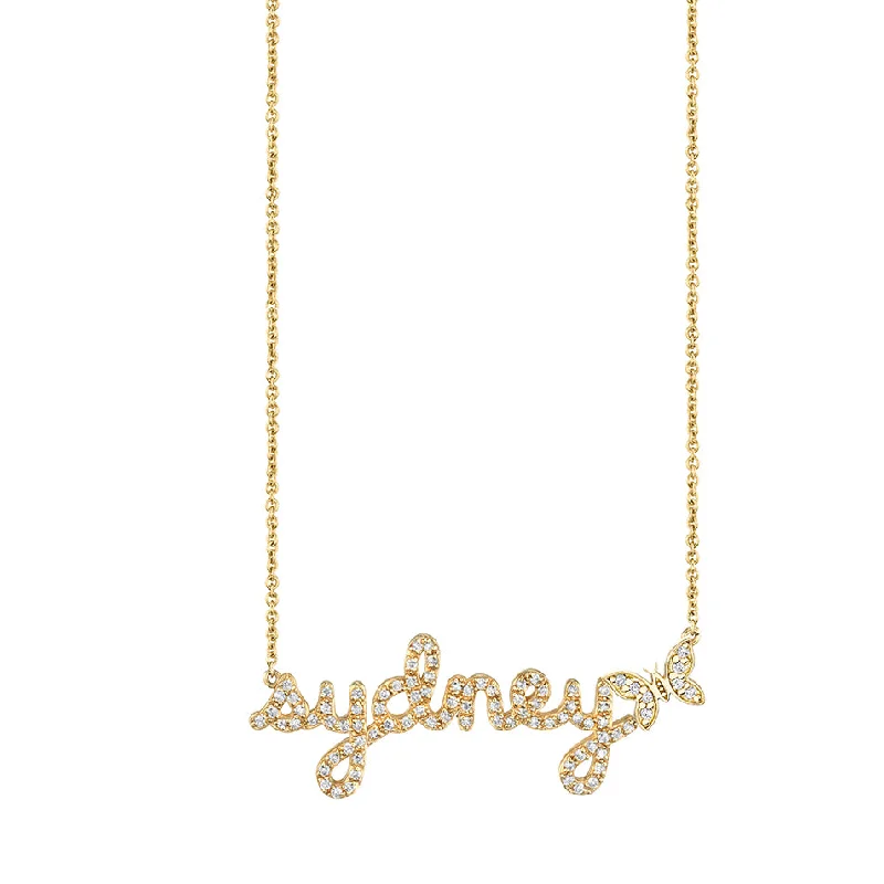 Gold pendant necklace for women-Gold & Diamond Small Custom Script Butterfly Icon Necklace