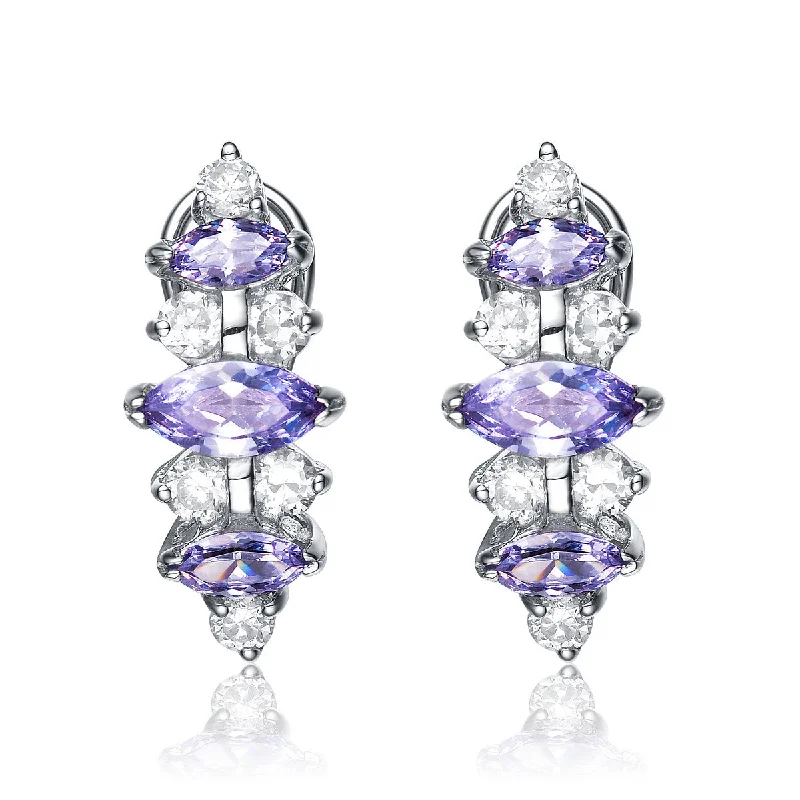 Statement diamond earrings for women-Sterling Silver Cubic Zirconia Purple Earrings