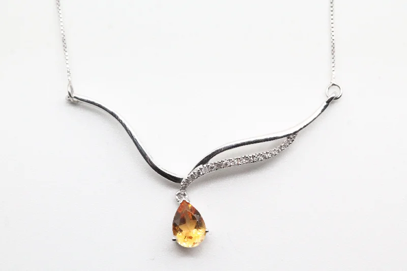 Adjustable necklace for women-White Gold Citrine Bar Necklace