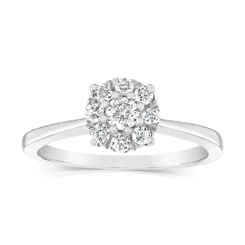 Engagement ring with three stones for women-Luminesce Lab Grown 9ct White Gold 0.30 Carat Diamond Round Cluster Ring