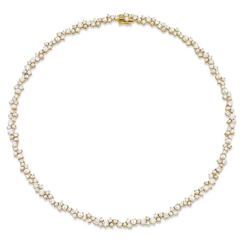 Ruby necklace for women-Gold & Diamond Pearl Cocktail Eternity Necklace