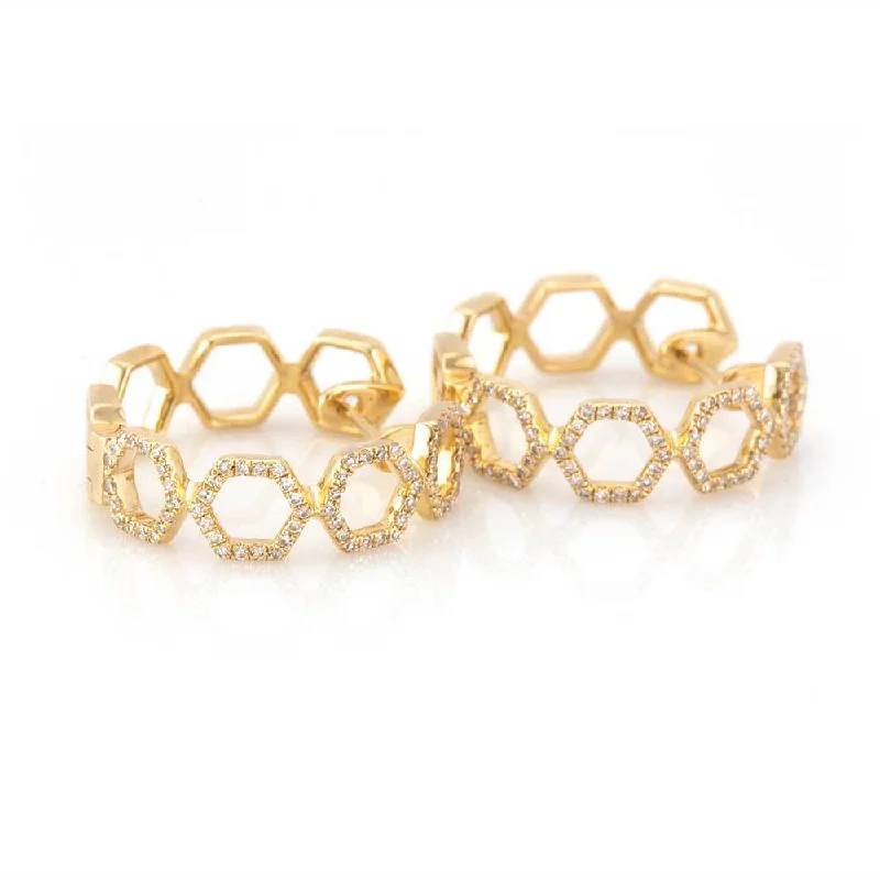 Art deco earrings for women-Honeycomb Hoops