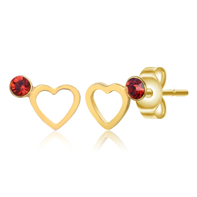 Floral stud earrings for women-14k Gold Plated Red Velvet cubic zirconia Open Heart Halo Stud Earrings