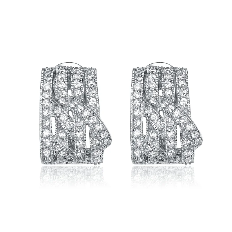 Large hoop earrings for women-Sterling Silver Cubic Zirconia Four Column Earrings