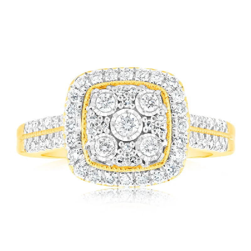 Engagement ring with three stones for women-Luminesce Lab Grown Diamond 1/2 Carat Ring Set in 9 Carat Yellow Gold