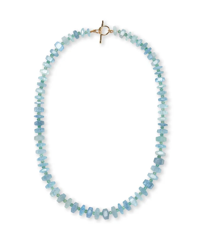 Affordable necklace for women-Aquamarine, Emerald & 14k Gold Necklace