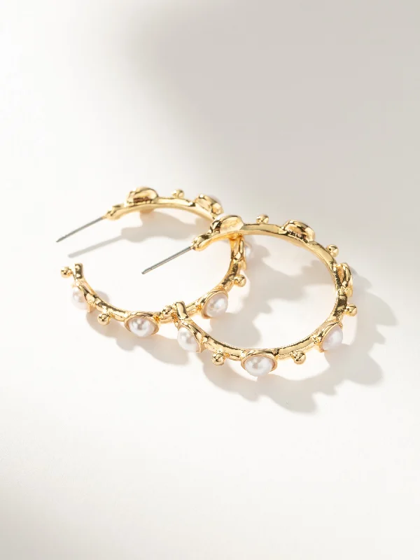 Silver hoop earrings for women-Chic Pearl Hoop Earrings