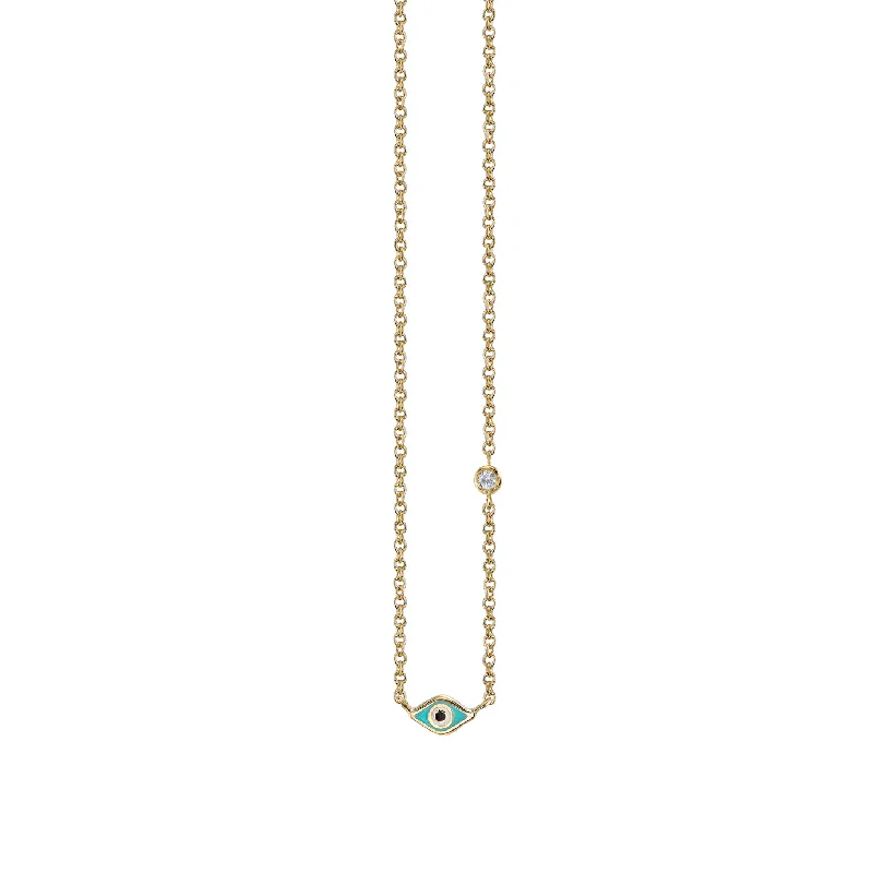 Personalized silver necklace for women-Gold & Turquoise Mini Enamel Eye Necklace with Diamond