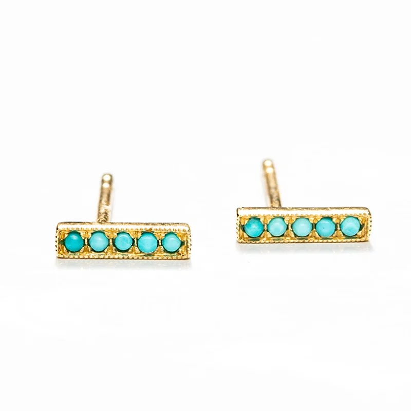 Personalized diamond earrings for women-Petite Turquoise Bar Studs