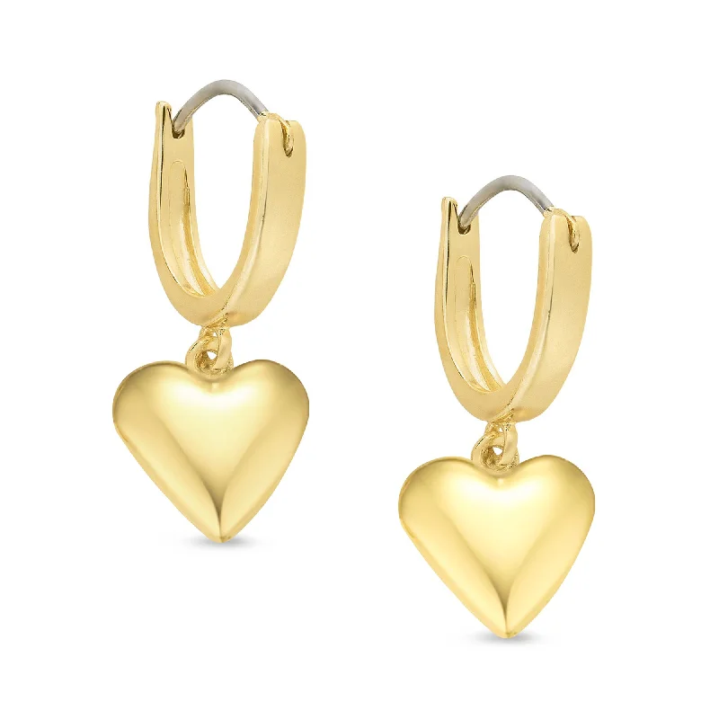 Chunky gold earrings for women-Gold Heart Dangle Earrings