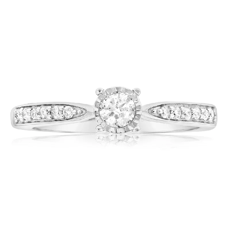 Cushion cut engagement ring for women-9ct White Gold 1/4 Carat Diamond Knife Edge Ring