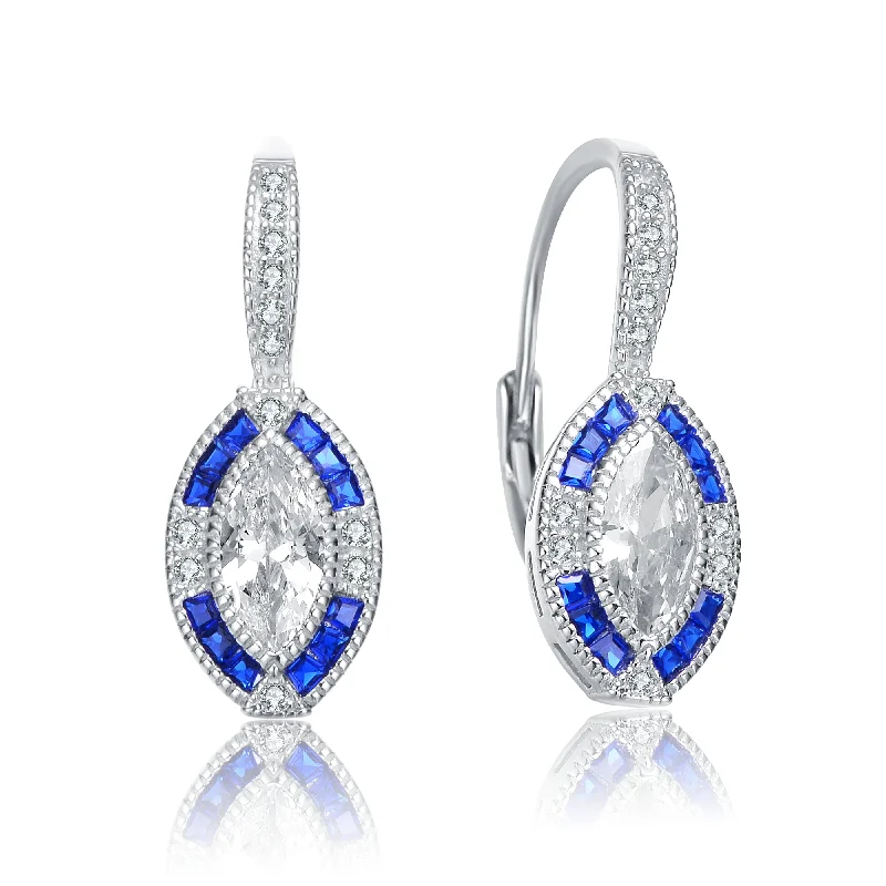 Crystal earrings for women-Renée Blue Zirconia Leverback Earrings