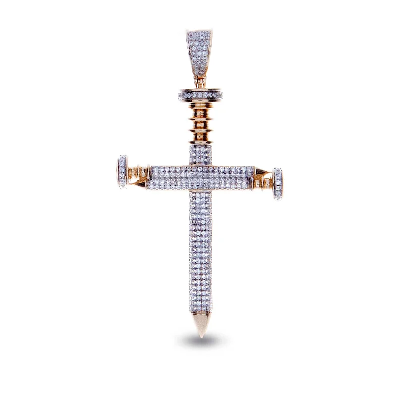 Custom gold necklace for women-Diamond Nail Cross Pendant