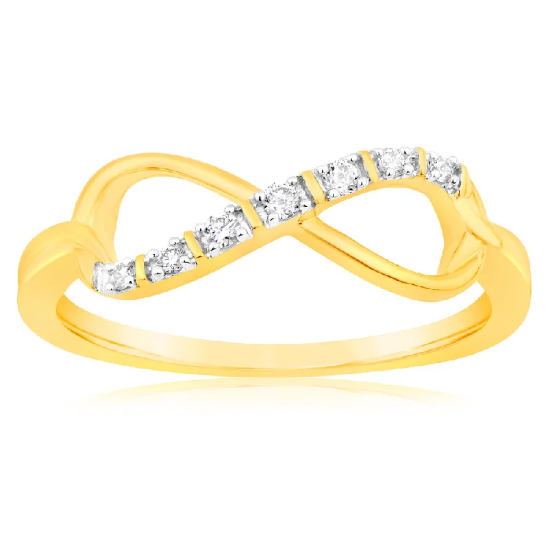 Ruby engagement ring for women-Luminesce Lab Grown 9ct Yellow Gold 7 Diamonds Infinity Ring