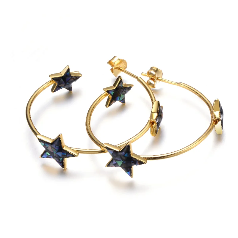 Simple gold earrings for women-Elegant Gold-Plated Sterling Silver Earrings with Abalone Stars