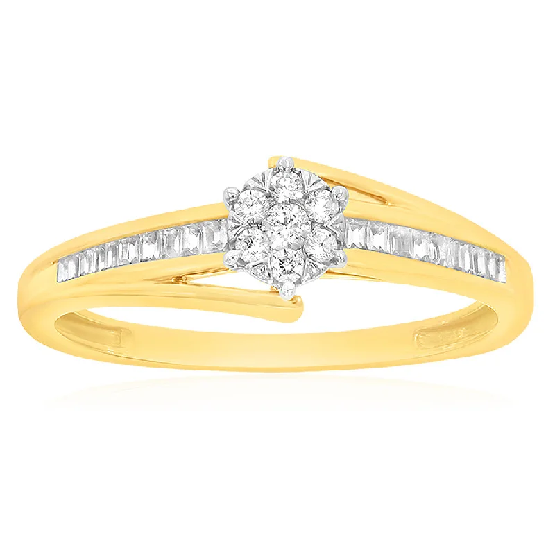 Engagement ring with diamonds for women-9ct Yellow Gold Solitaire Dress Ring with 27 Diamonds