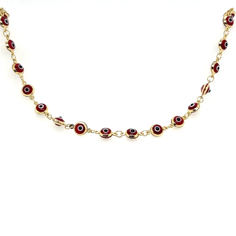 Silver pendant necklace for women-14K Yellow Gold Red Turkish Evil Eye Necklace