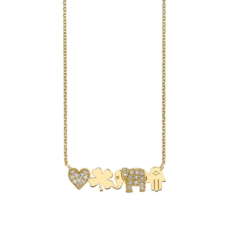 Custom name necklace for women-Gold & Diamond Icon Bar Necklace