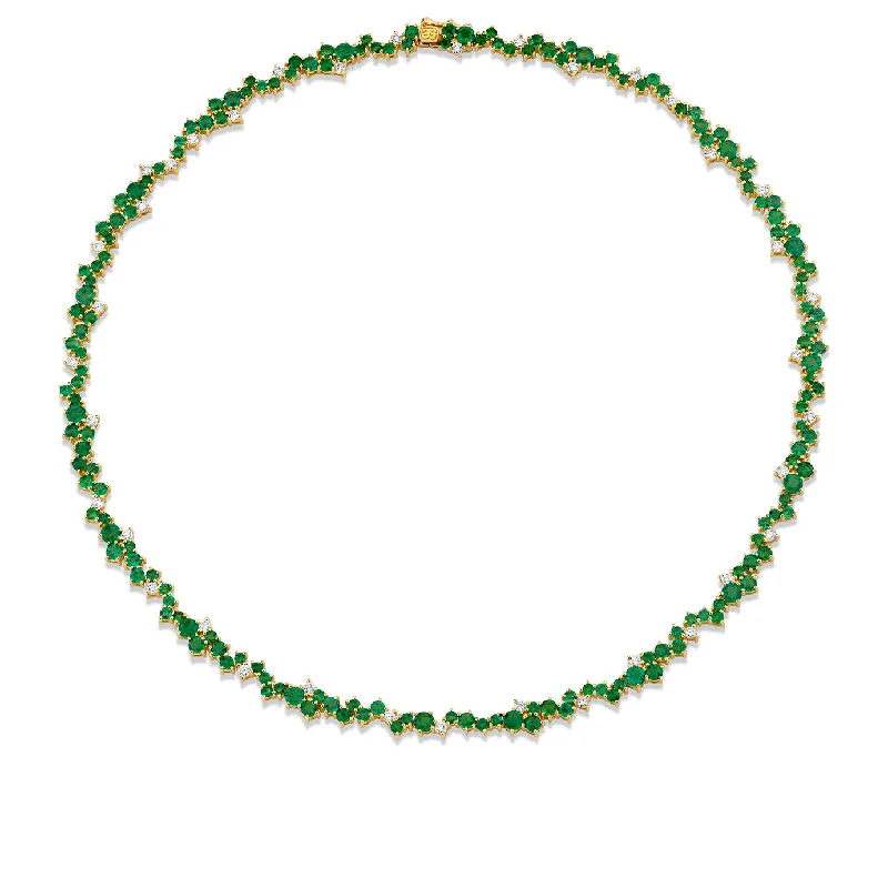 Statement gemstone necklace for women-Gold, Diamond & Emerald Wicked Emeralds Cocktail Eternity Necklace