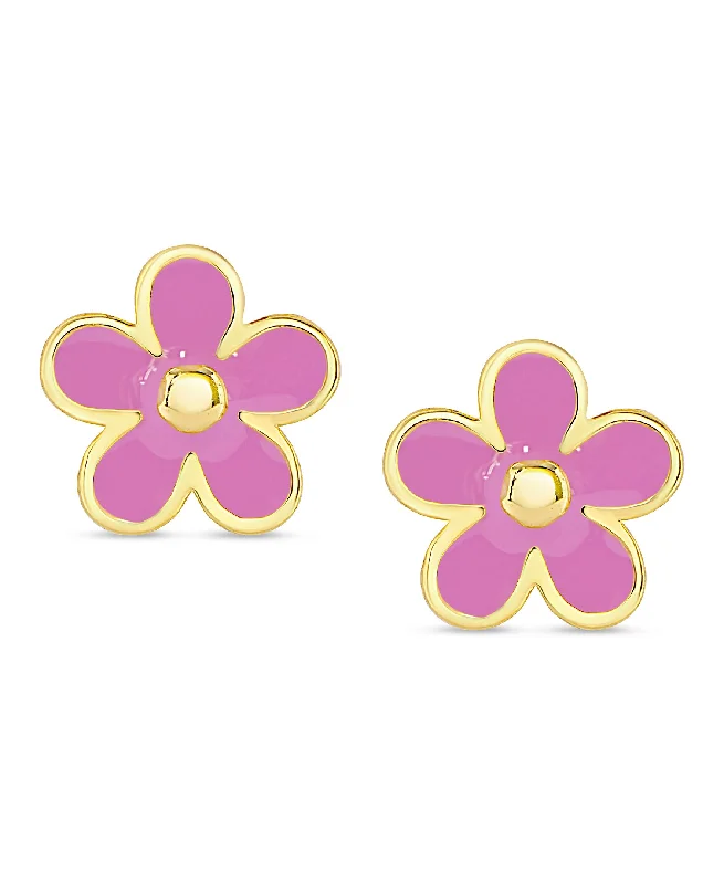 Diamond earrings for women-Flower Stud Earrings (Pink)