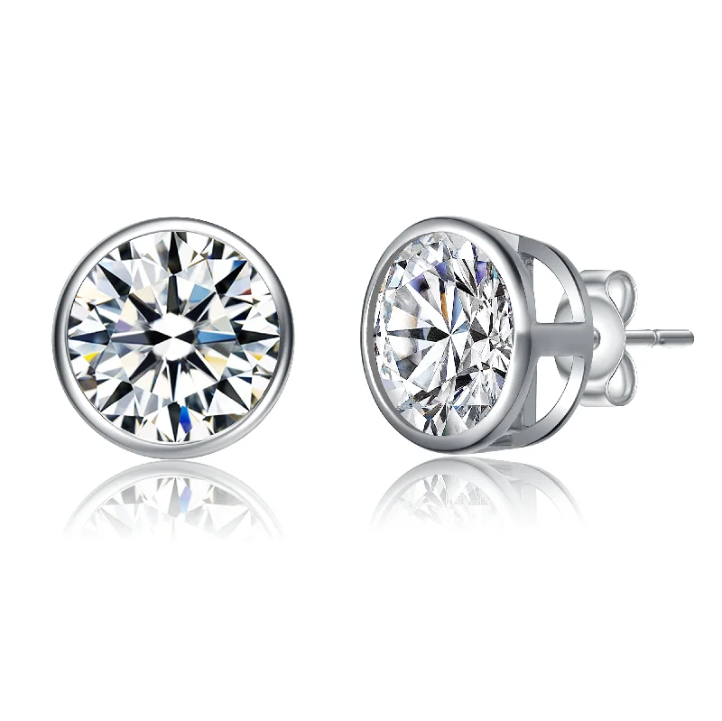 Gold earrings for women-La Scène Moissanite Modern Bezel Stud Earrings