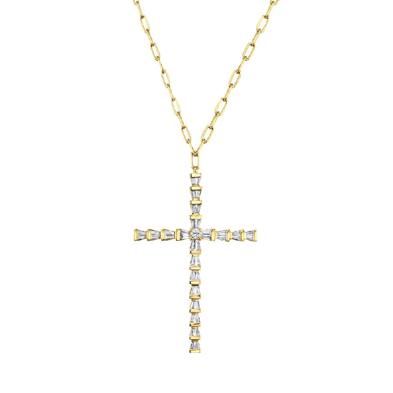 Necklace with heart charm for women-READY TO SHIP DIAMOND TAPERED BAGUETTE CROSS NECKLACE