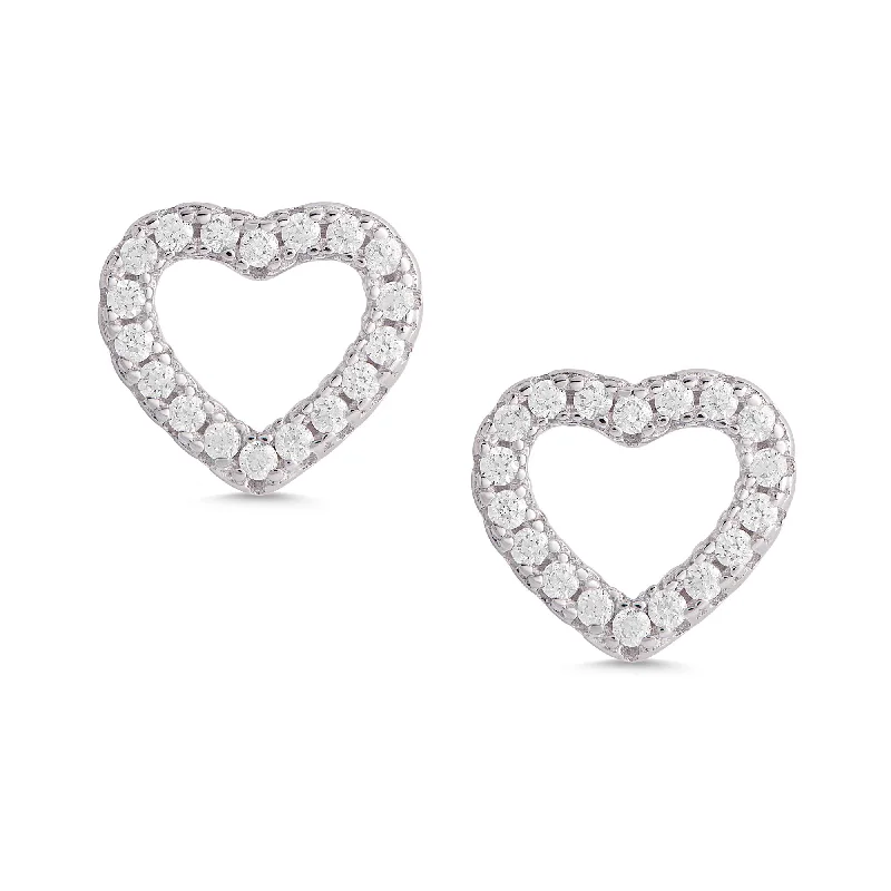 Simple earrings for women-Open Heart CZ Stud Earrings in Sterling Silver