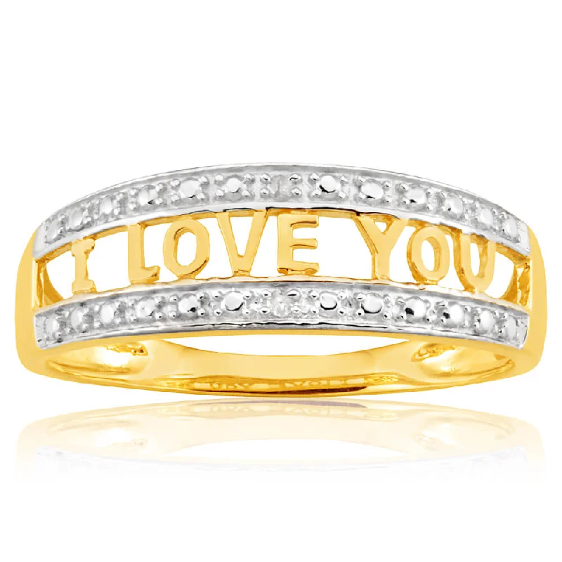 Gold diamond engagement ring for women-9ct Yellow Gold Diamond "I LOVE YOU" Ring