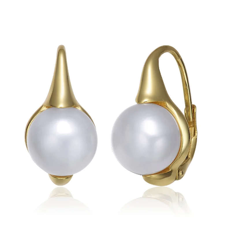 Birthstone stud earrings for women-Delphine Golden Pod Pearl Earrings