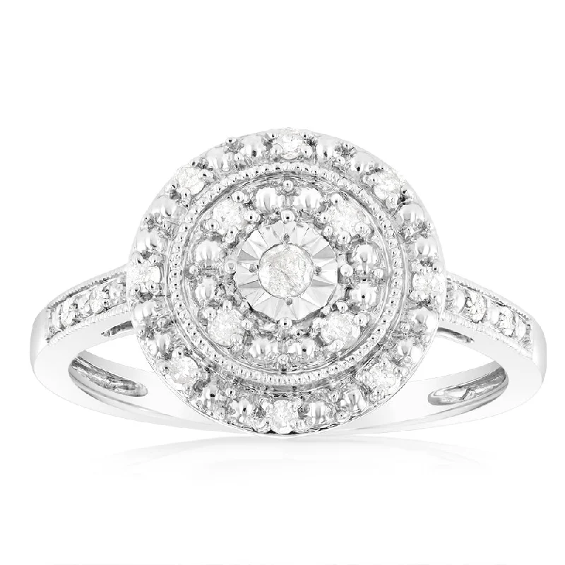 Simple wedding engagement ring for women-1/5 Carat Diamond Round Ring in Sterling Silver