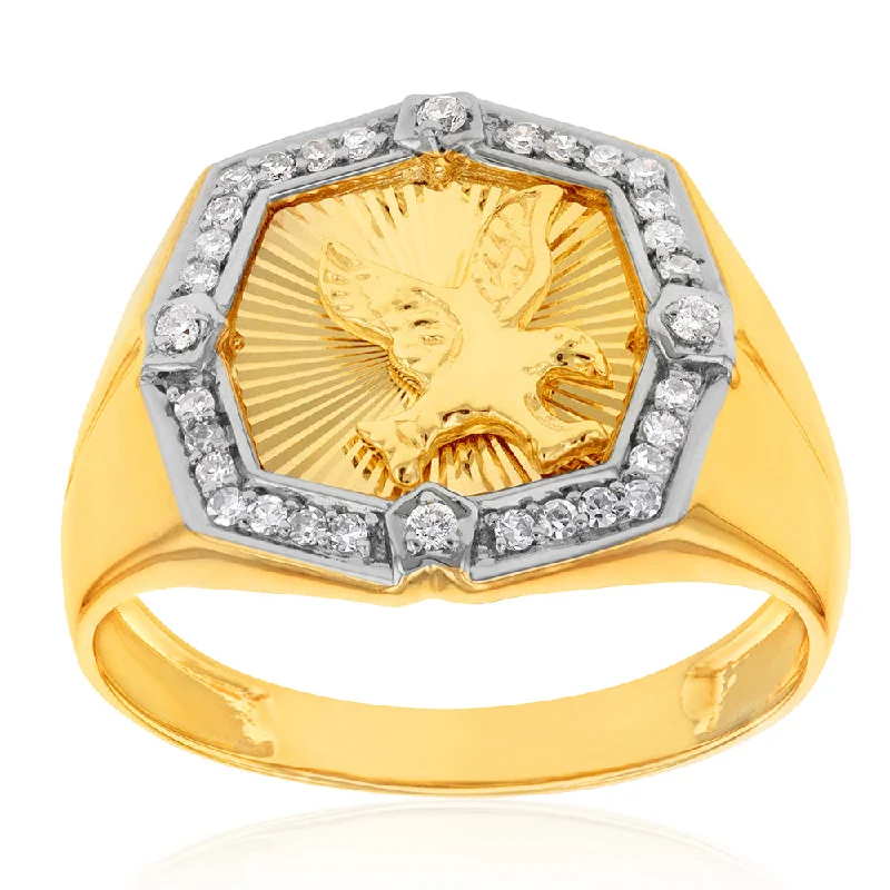 Antique-style engagement ring for women-Luminesce Lab Grown 1/4 Carat Diamond Eagle Gents Ring in 9ct Yellow Gold