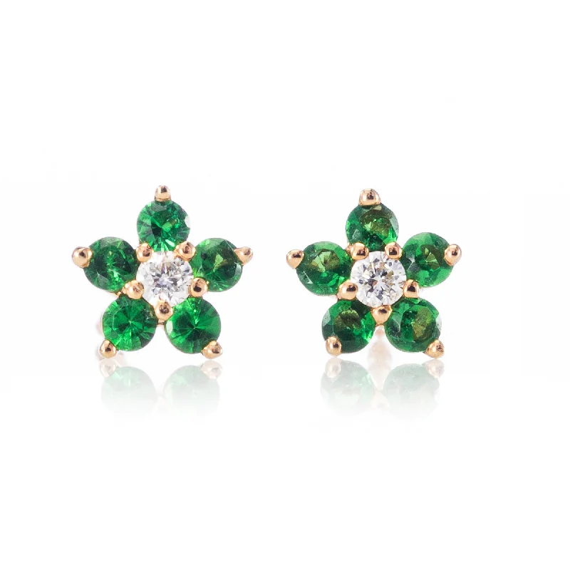 Statement earrings for women-Tiny Tsavorite Flower Studs